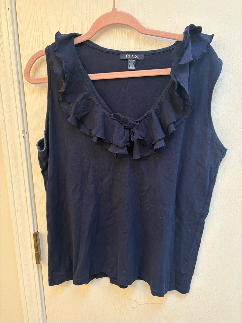 Chaps Navy Ruffled Sleeveless Tank Top